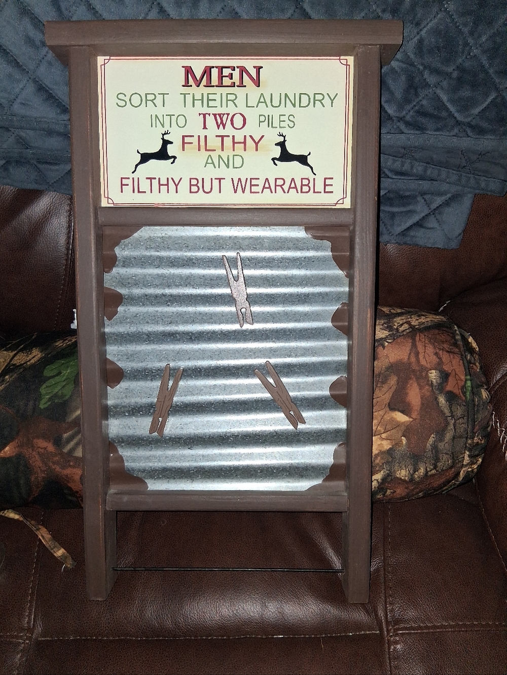 Rustic Men’s Laundry Wall Sign with Tin Washboard Accent
